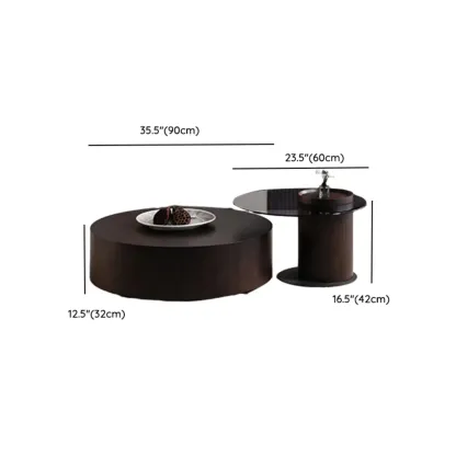 Brown Round Scandinavian Wood Coffee Table with Storage Image - 9