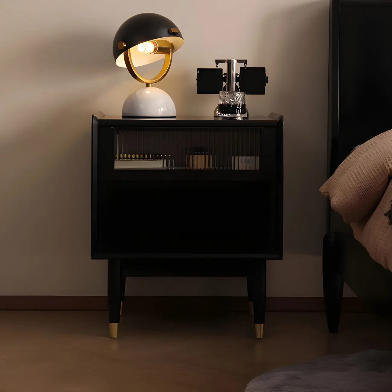 Narrow Black Wood Drawer Storage Bedroom Nightstand Image - 1 | homeyfad
