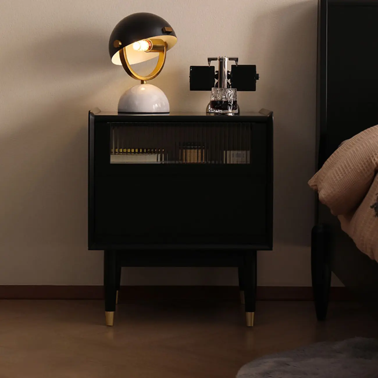 Narrow Black Wood Drawer Storage Bedroom Nightstand Image - 2 | homeyfad