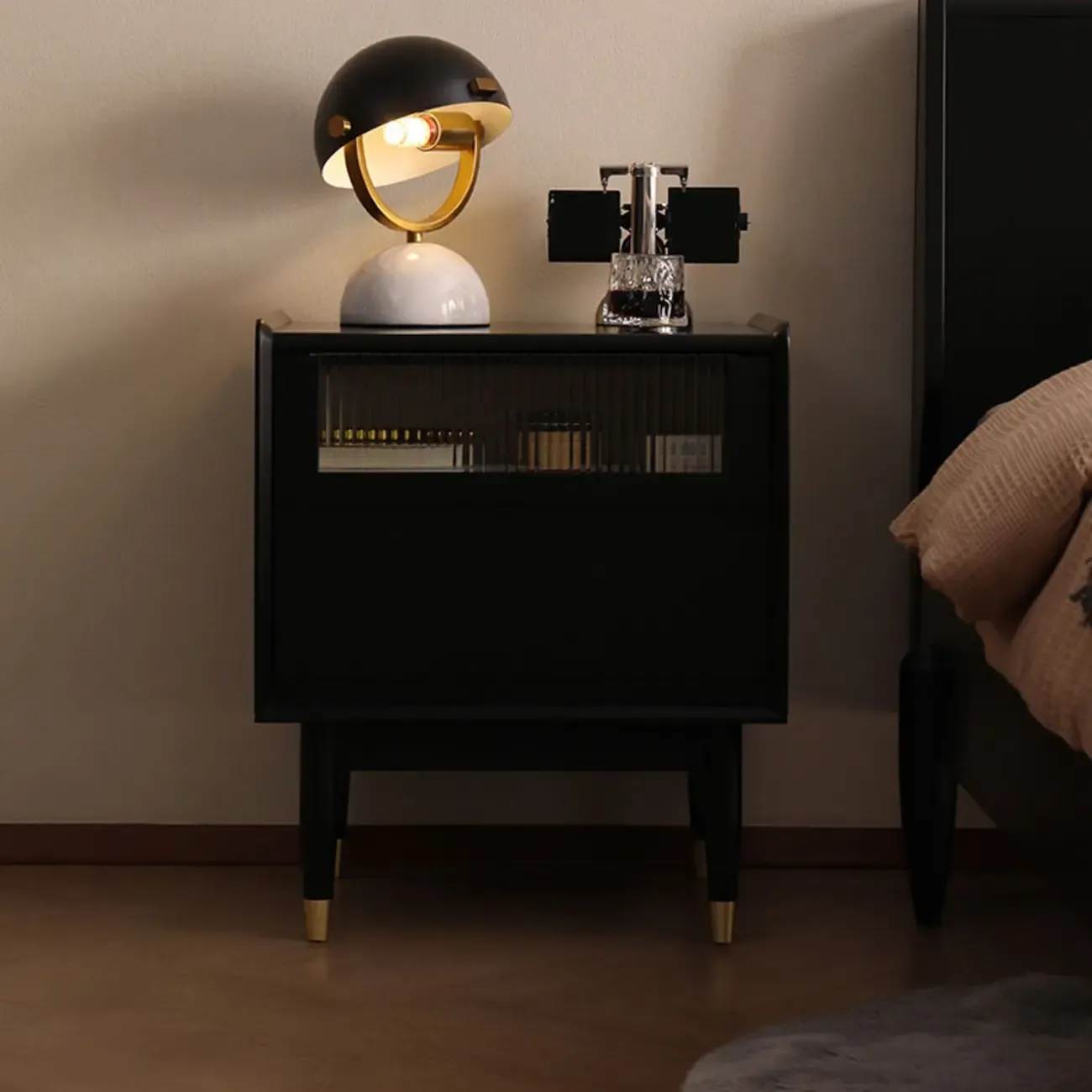 Narrow Black Wood Drawer Storage Bedroom Nightstand Image - 2