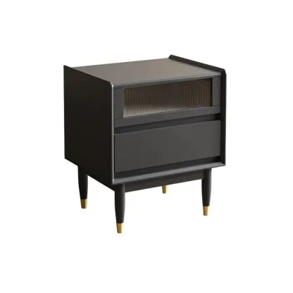 Narrow Black Wood Drawer Storage Bedroom Nightstand Image - 5