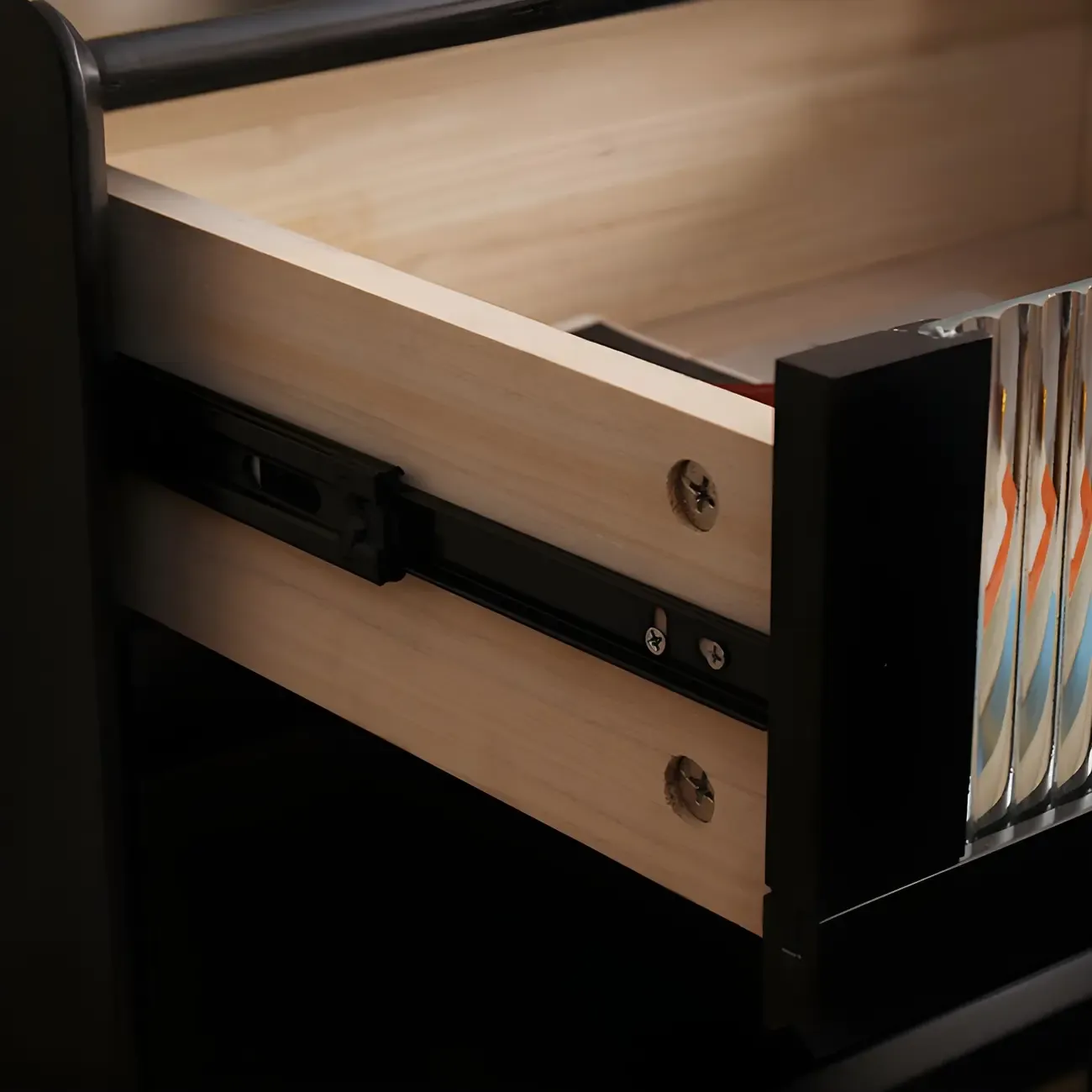 Narrow Black Wood Drawer Storage Bedroom Nightstand Image - 8