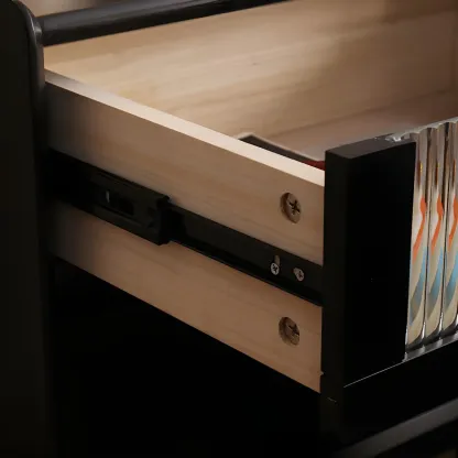 Narrow Black Wood Drawer Storage Bedroom Nightstand Image - 8