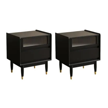 Narrow Black Wood Drawer Storage Bedroom Nightstand Image - 9