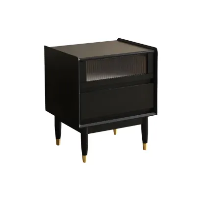 Narrow Black Wood Drawer Storage Bedroom Nightstand Image - 10