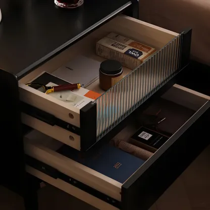 Narrow Black Wood Drawer Storage Bedroom Nightstand Image - 14