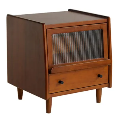 Compact Brown Solid Wood Bedside Storage Nightstand Image - 5