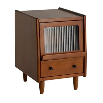 Compact Brown Solid Wood Bedside Storage Nightstand Image - 3