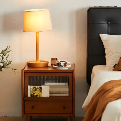 Compact Brown Solid Wood Bedside Storage Nightstand Image - 2