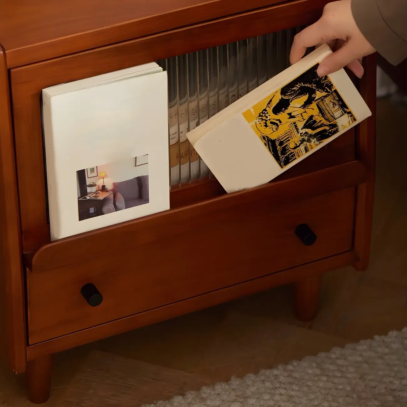 Compact Brown Solid Wood Bedside Storage Nightstand Image - 6