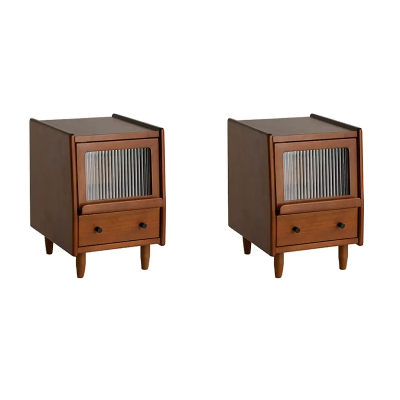 Compact Brown Solid Wood Bedside Storage Nightstand Image - 9