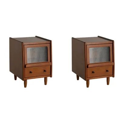 Compact Brown Solid Wood Bedside Storage Nightstand Image - 9