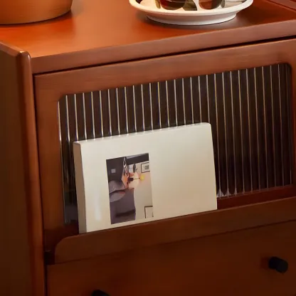 Compact Brown Solid Wood Bedside Storage Nightstand Image - 8