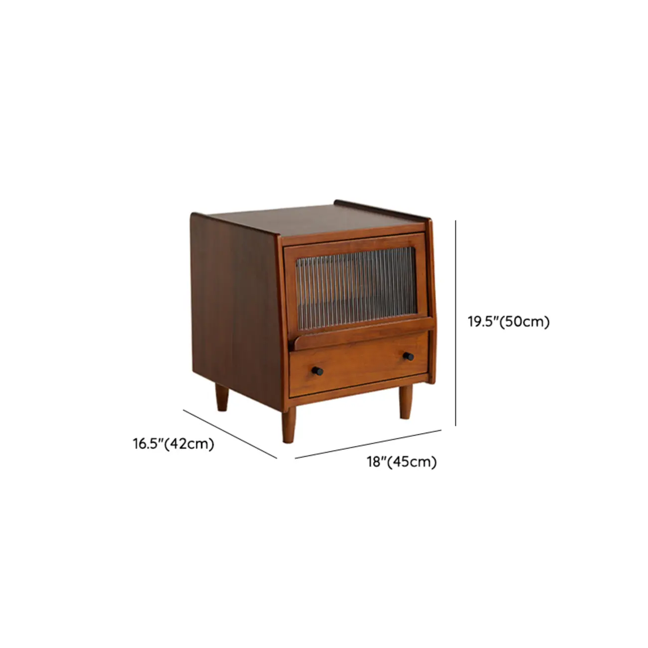 Compact Brown Solid Wood Bedside Storage Nightstand #size