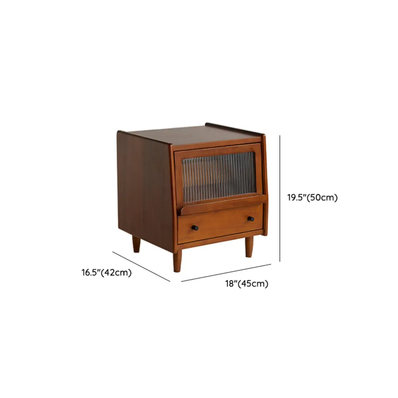 Compact Brown Solid Wood Bedside Storage Nightstand #size