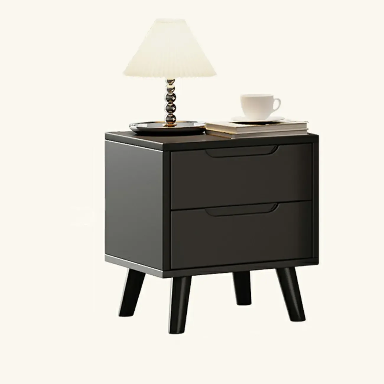 Narrow Black Wooden Drawer Storage Bedroom Nightstand Image - 5