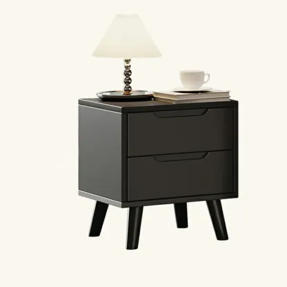 Narrow Black Wooden Drawer Storage Bedroom Nightstand Image - 5