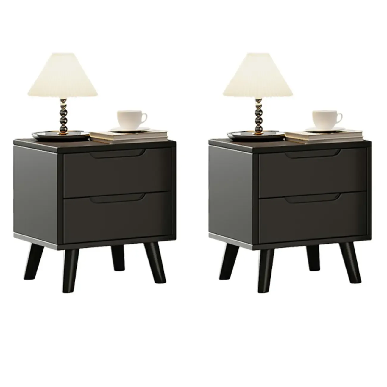 Narrow Black Wooden Drawer Storage Bedroom Nightstand Image - 6