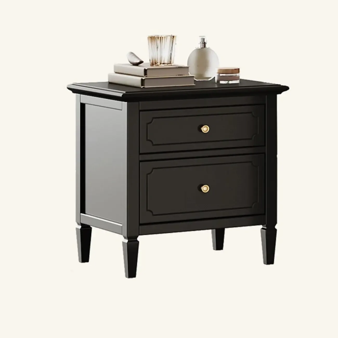Narrow Black Wooden Drawer Storage Bedroom Nightstand Image - 8
