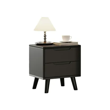 Narrow Black Wooden Drawer Storage Bedroom Nightstand Image - 9