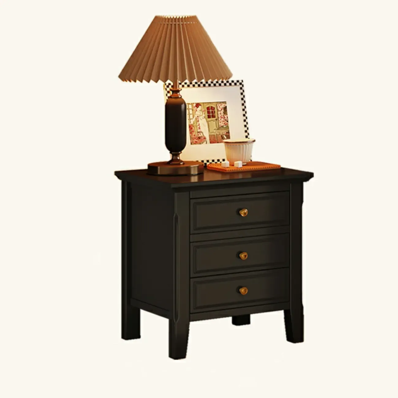 Narrow Black Wooden Drawer Storage Bedroom Nightstand Image - 11