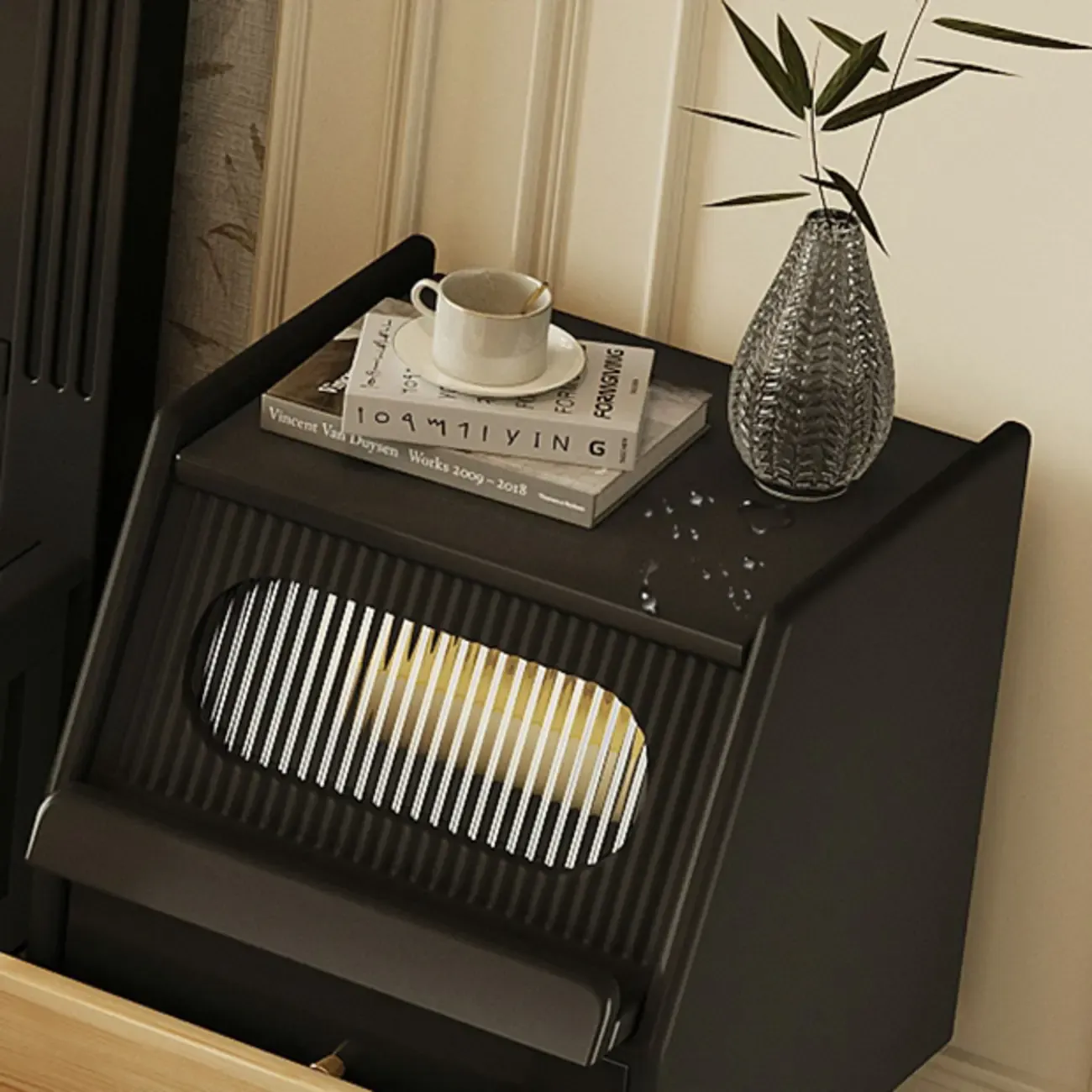 Narrow Black Wooden Drawer Storage Bedroom Nightstand Image - 12