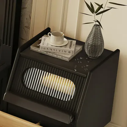 Narrow Black Wooden Drawer Storage Bedroom Nightstand Image - 12