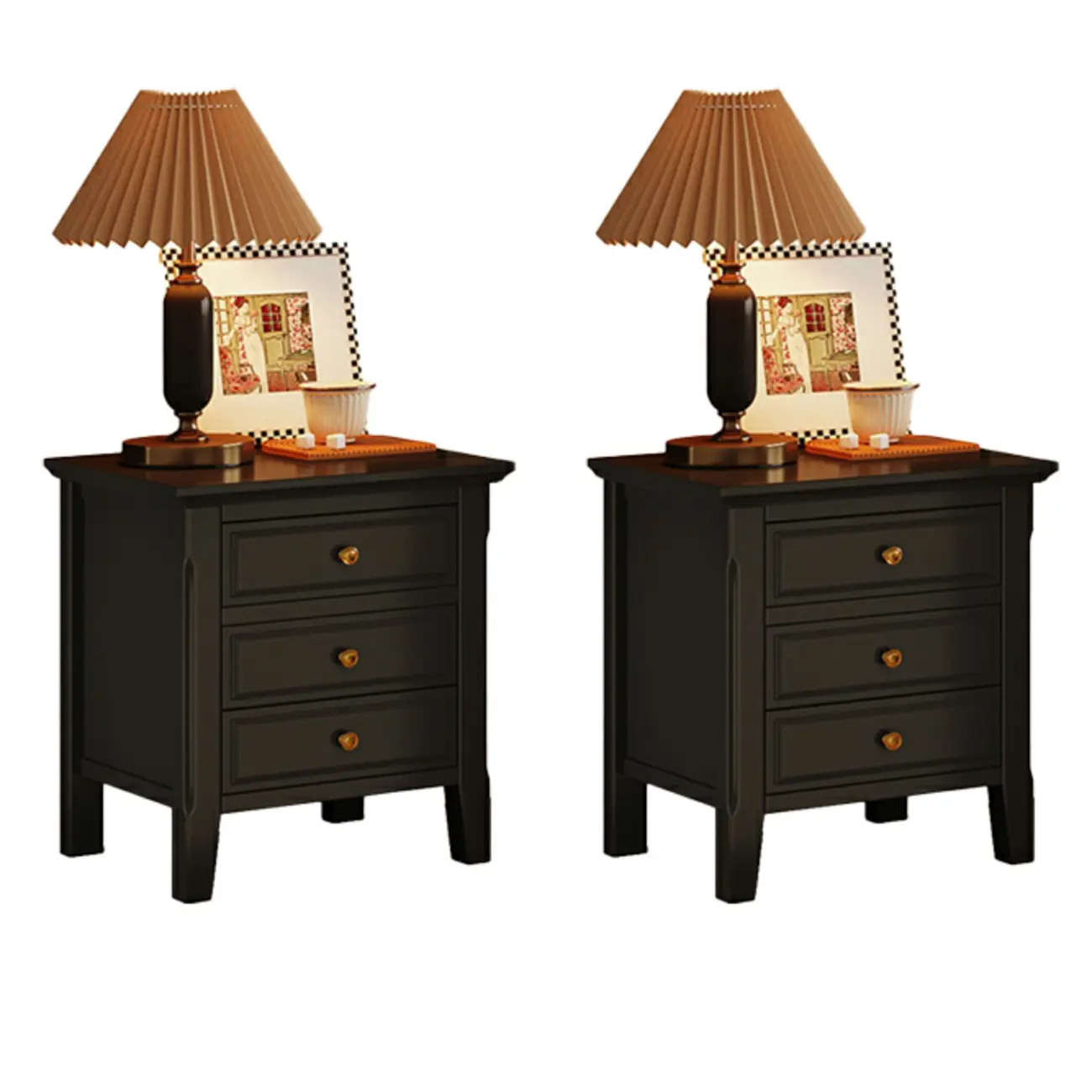 Narrow Black Wooden Drawer Storage Bedroom Nightstand Image - 14 | homeyfad