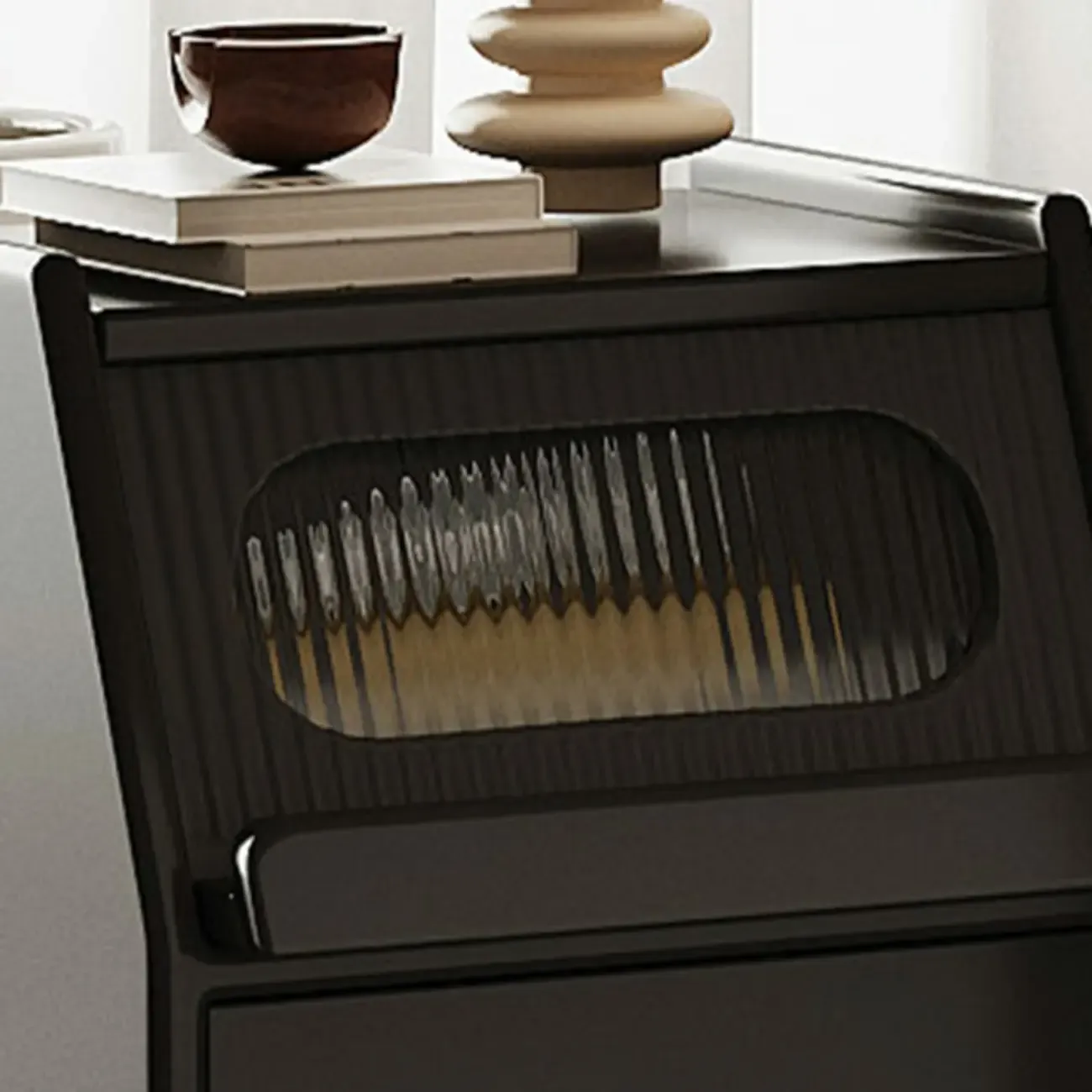 Narrow Black Wooden Drawer Storage Bedroom Nightstand Image - 15