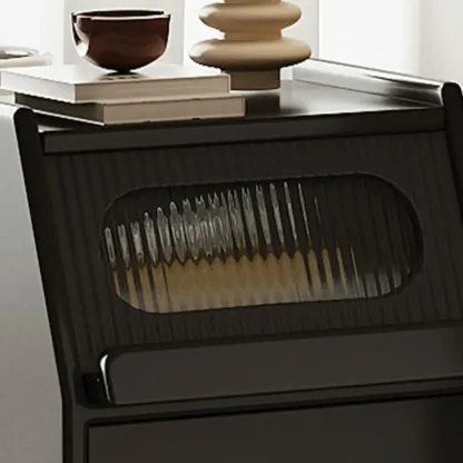 Narrow Black Wooden Drawer Storage Bedroom Nightstand Image - 15