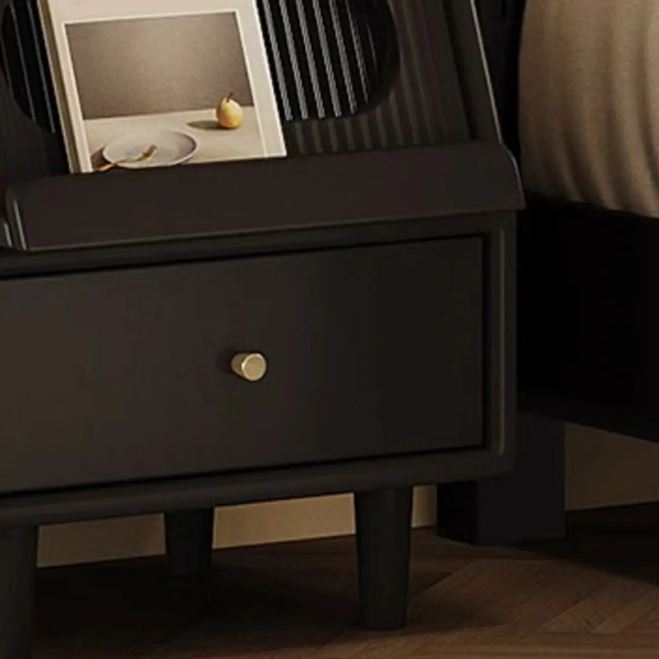 Narrow Black Wooden Drawer Storage Bedroom Nightstand Image - 18 | homeyfad