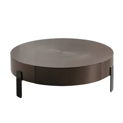 Brown Modern Elegant Round Wood Coffee Table with Storage Image - 7