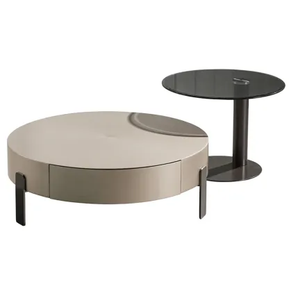 Brown Modern Elegant Round Wood Coffee Table with Storage Image - 9
