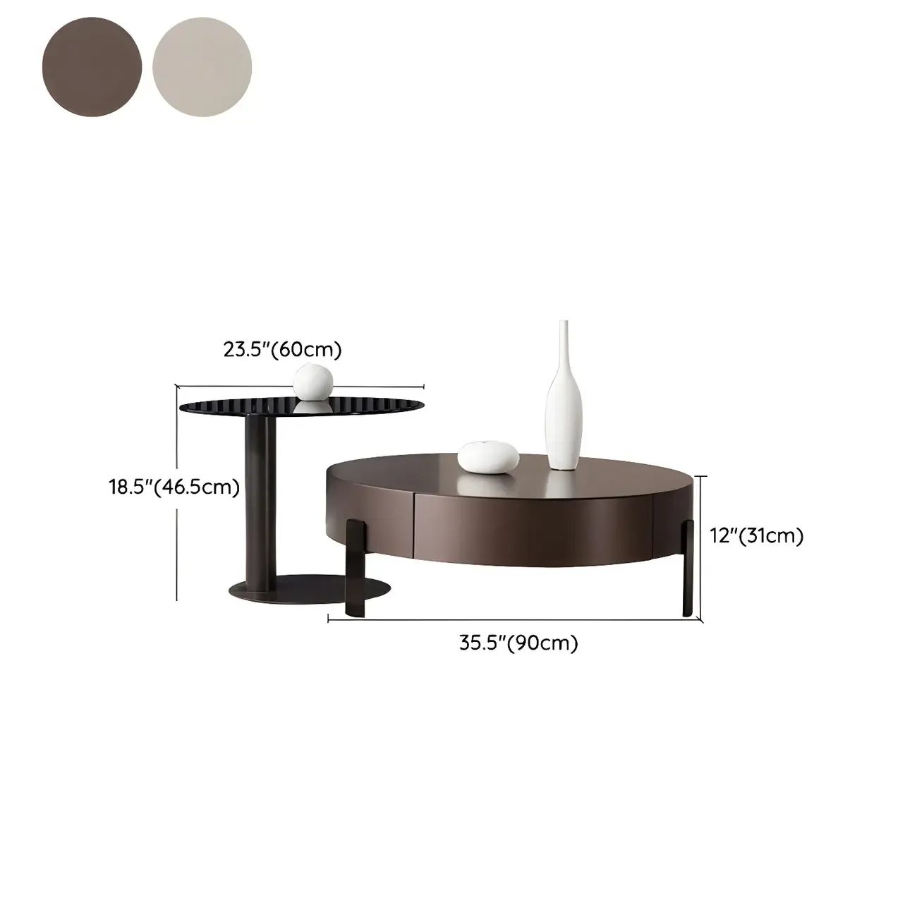 Brown Modern Elegant Round Wood Coffee Table with Storage Image - 15