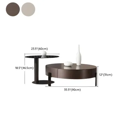 Brown Modern Elegant Round Wood Coffee Table with Storage Image - 15