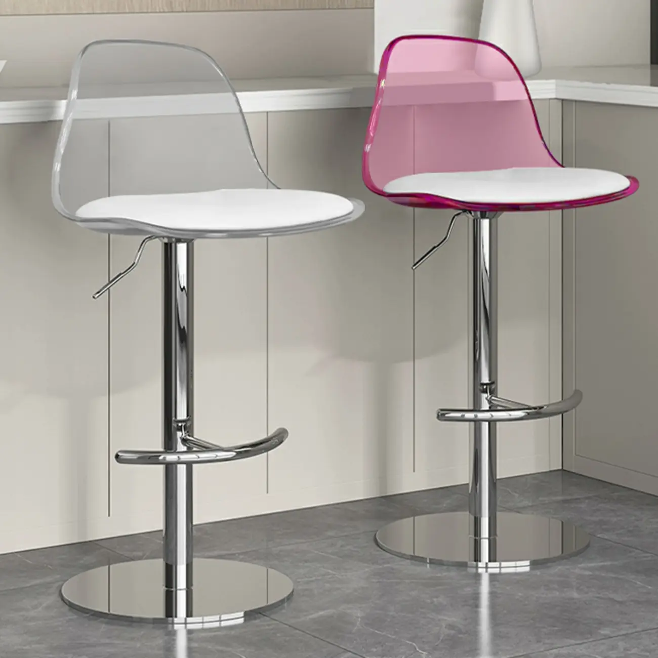 Modern Swivel Acrylic Bar Stools with Backs Image - 2 | homeyfad