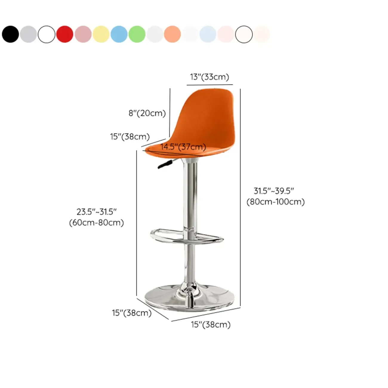Modern Swivel Acrylic Bar Stools with Backs #size