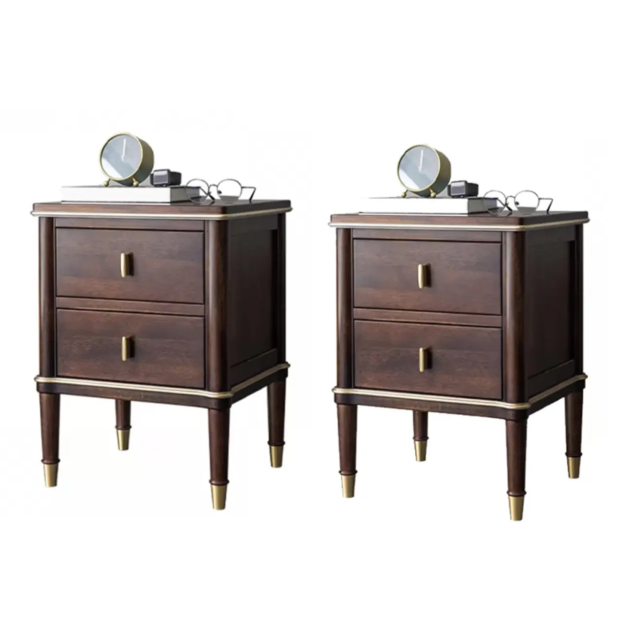 Nordic Brown Wood 2-Drawer Bedroom Nightstand with Legs Image - 12 | homeyfad