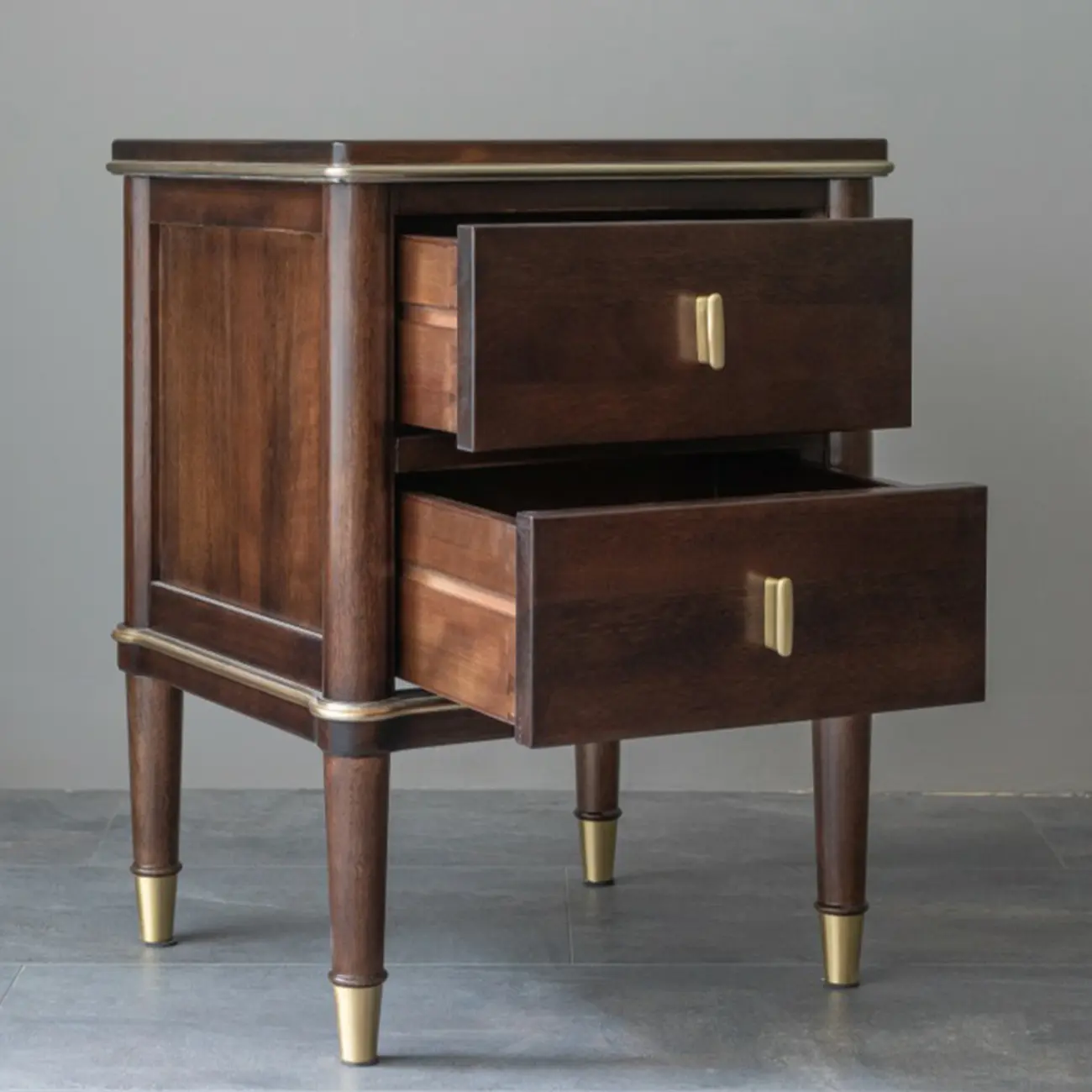 Nordic Brown Wood 2-Drawer Bedroom Nightstand with Legs Image - 6 | homeyfad