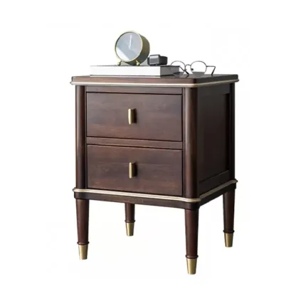 Nordic Brown Wood 2-Drawer Bedroom Nightstand with Legs Image - 13