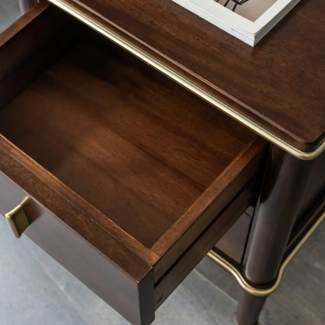 Nordic Brown Wood 2-Drawer Bedroom Nightstand with Legs Image - 8