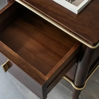 Nordic Brown Wood 2-Drawer Bedroom Nightstand with Legs Image - 8