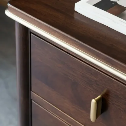 Nordic Brown Wood 2-Drawer Bedroom Nightstand with Legs Image - 9