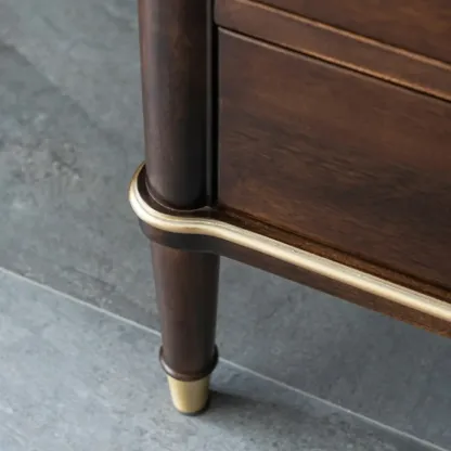 Nordic Brown Wood 2-Drawer Bedroom Nightstand with Legs Image - 10