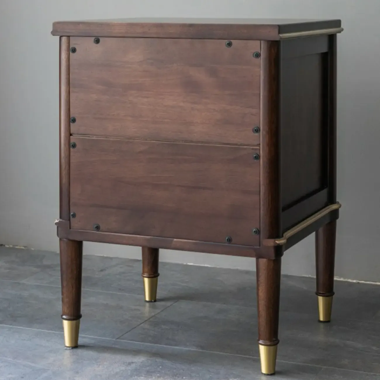 Nordic Brown Wood 2-Drawer Bedroom Nightstand with Legs Image - 7