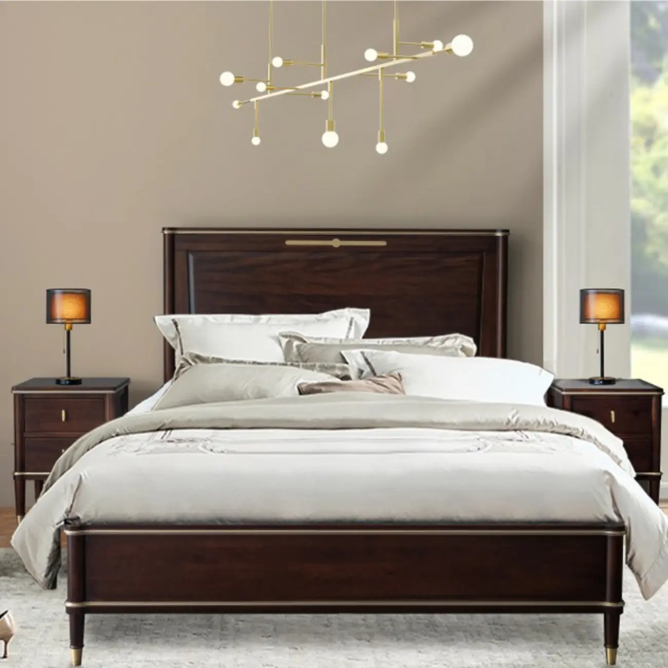 Nordic Brown Wood 2-Drawer Bedroom Nightstand with Legs Image - 4 | homeyfad