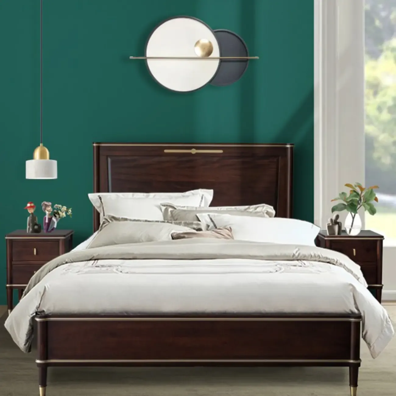 Nordic Brown Wood 2-Drawer Bedroom Nightstand with Legs Image - 5