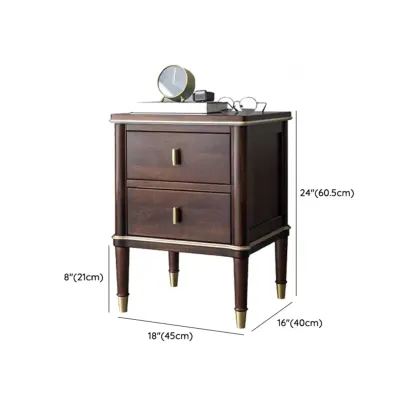 Nordic Brown Wood 2-Drawer Bedroom Nightstand with Legs #size