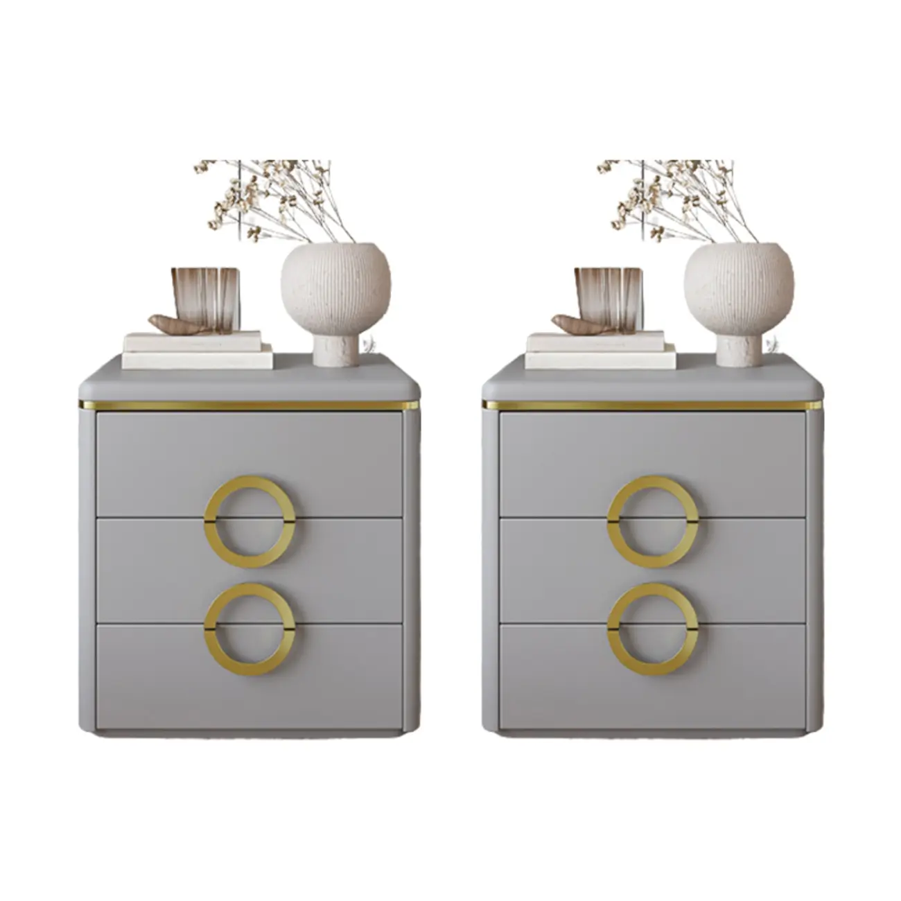 Elegant Faux Leather Metal Accent 3 Drawers Nightstand Image - 2 | homeyfad