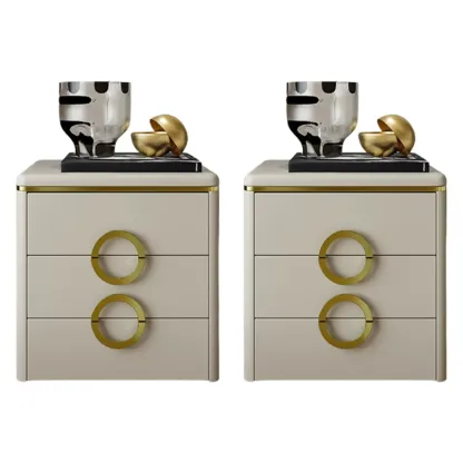 Elegant Faux Leather Metal Accent 3 Drawers Nightstand Image - 5